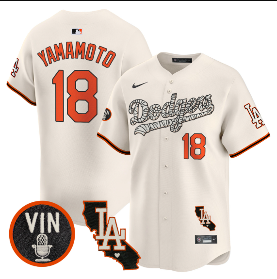 Men Los Angeles Dodgers 18 Yamamoto 2025 cream Limited Stitched Jersey style 2